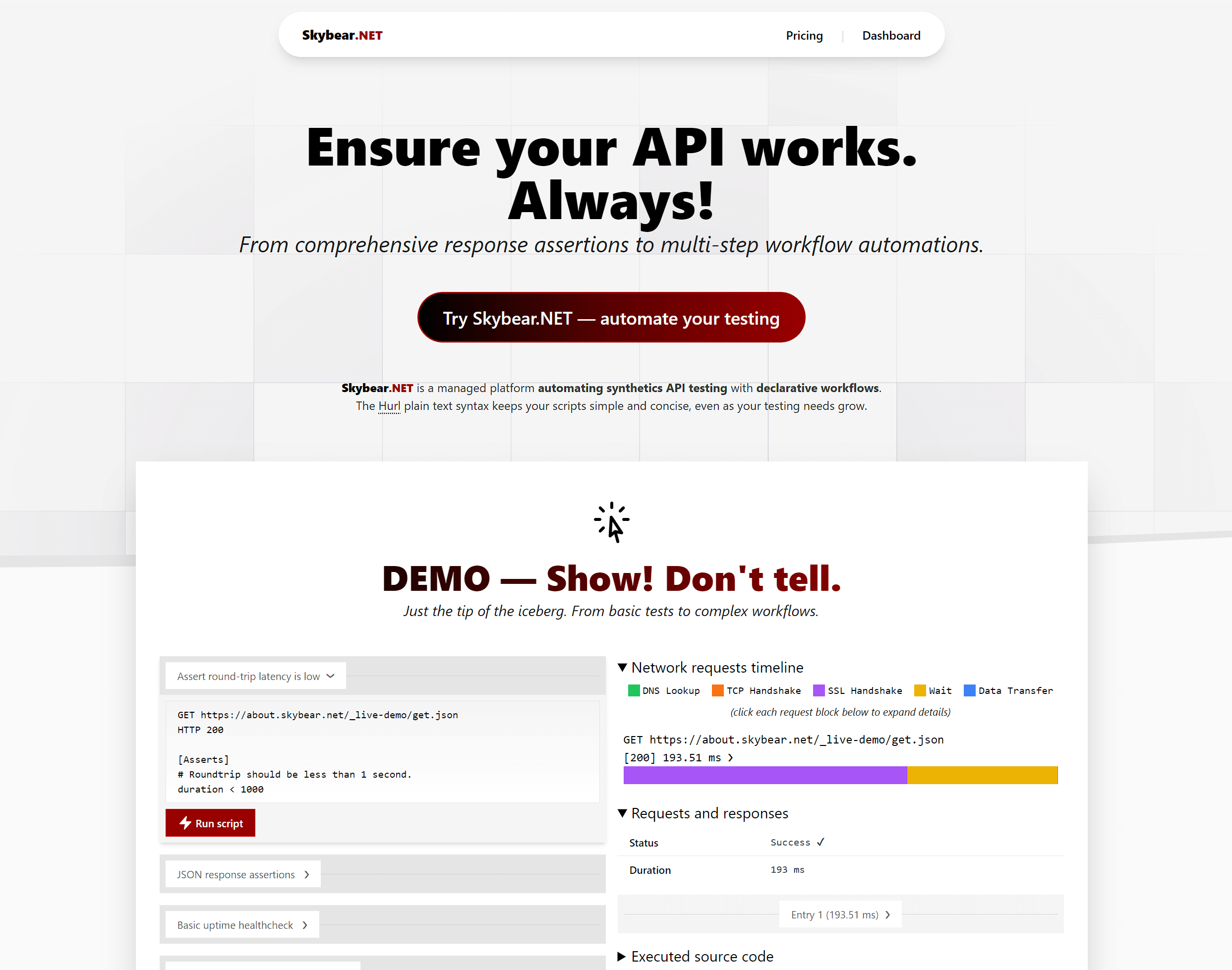 Skybear.NET product landing page Skybear.NET product landing page